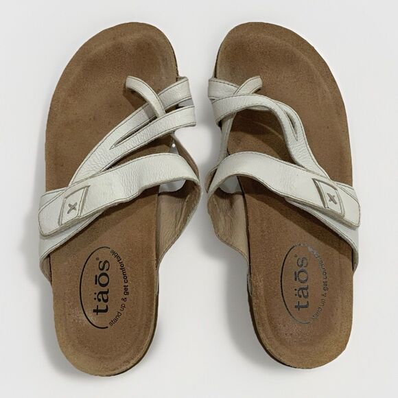 Taos Perfect Sandals Womens Size 8 White Leather Toe Loop Strappy PRF-14050 - Picture 1 of 8